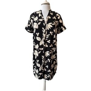 A New Day Black Cream Floral Button Up Shirt Dress Women's XS Boho Chic Resort